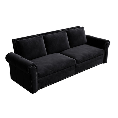 93.7Velvet 3-Seater Sleeper Sofa 3-in-1 with Rolled Arms & Nailhead Trim