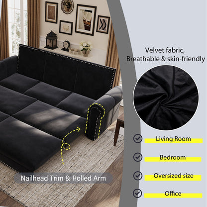93.7Velvet 3-Seater Sleeper Sofa 3-in-1 with Rolled Arms & Nailhead Trim