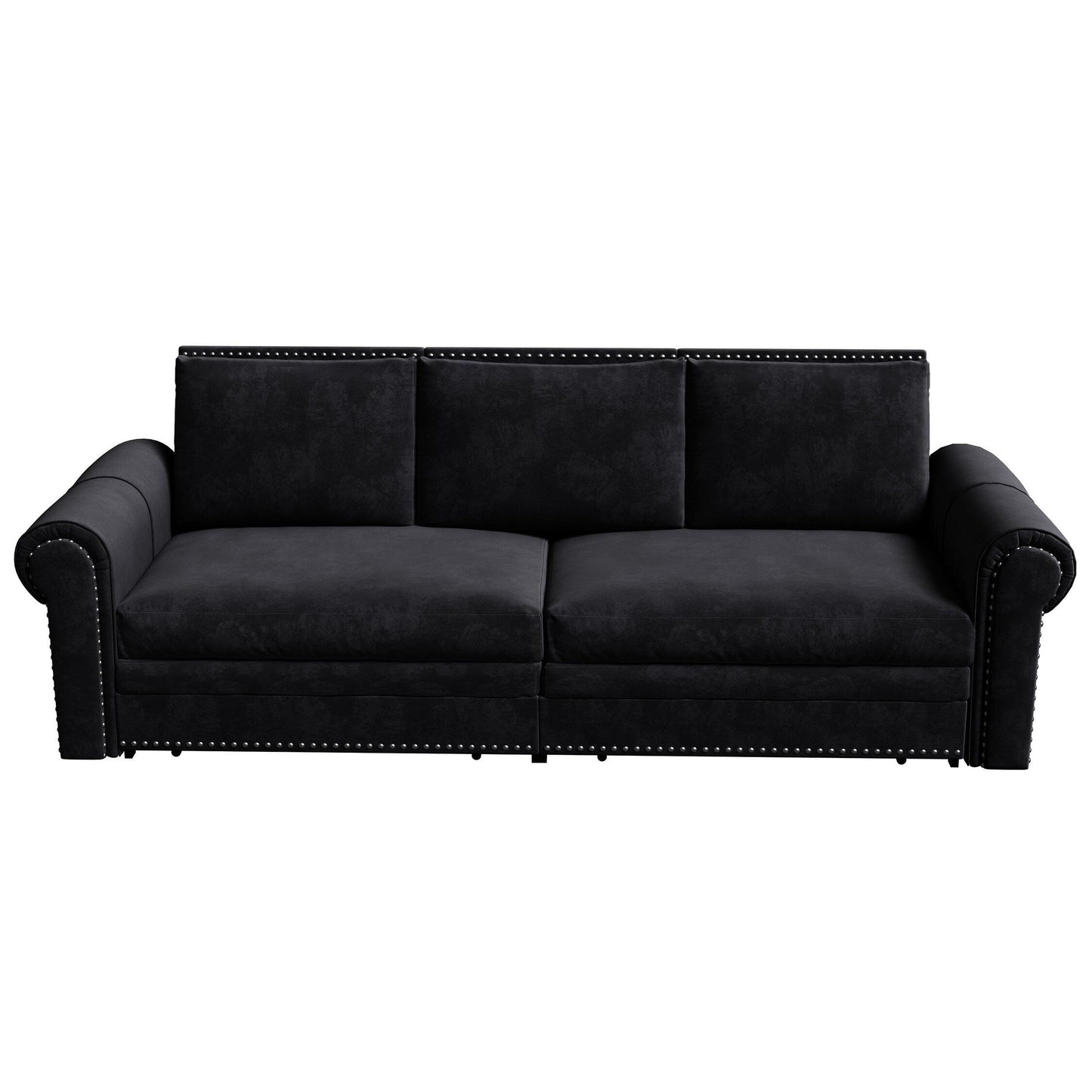 93.7Velvet 3-Seater Sleeper Sofa 3-in-1 with Rolled Arms & Nailhead Trim