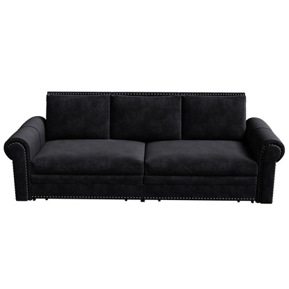 93.7Velvet 3-Seater Sleeper Sofa 3-in-1 with Rolled Arms & Nailhead Trim