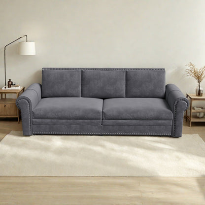 93.7Velvet 3-Seater Sleeper Sofa 3-in-1 with Rolled Arms & Nailhead Trim