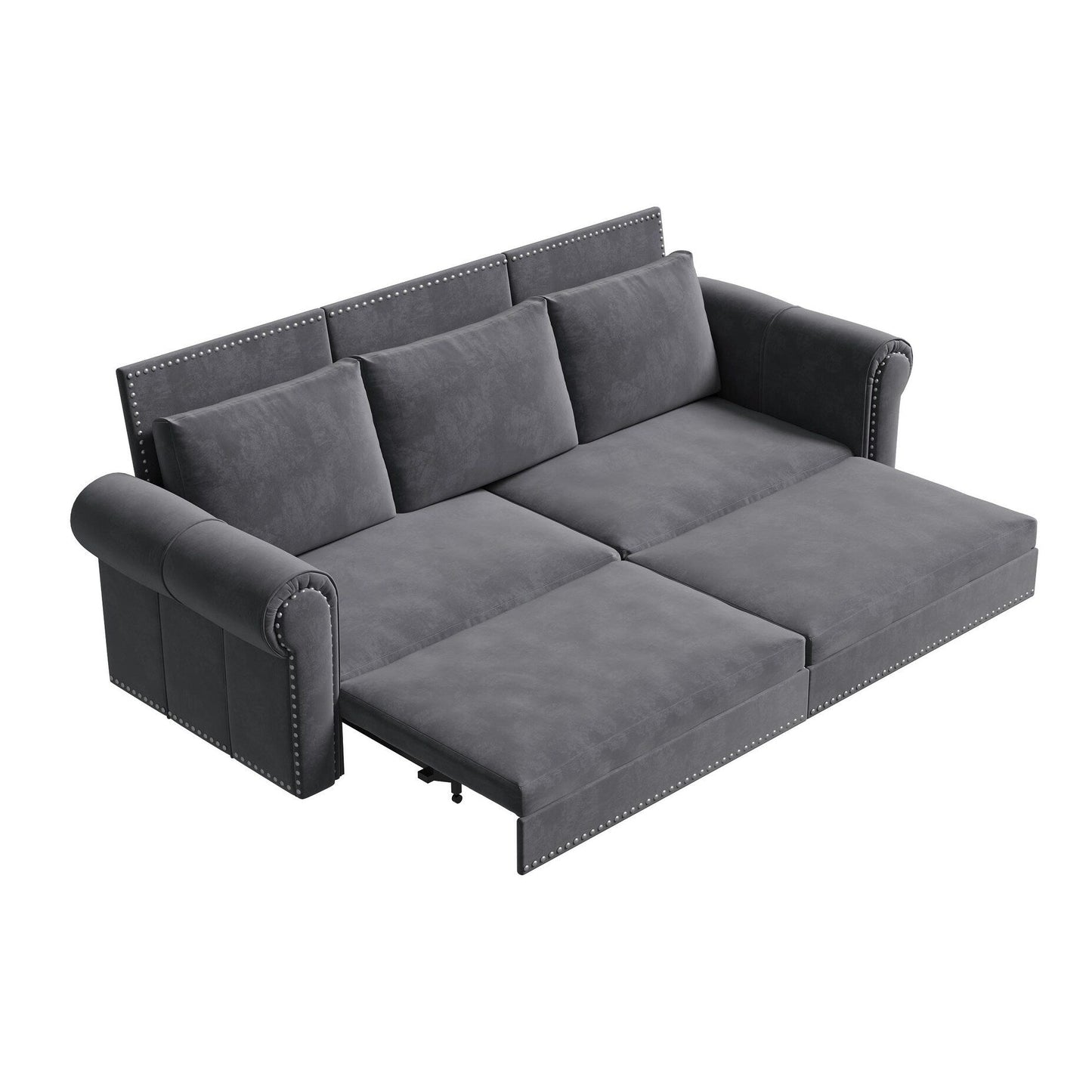 93.7Velvet 3-Seater Sleeper Sofa 3-in-1 with Rolled Arms & Nailhead Trim