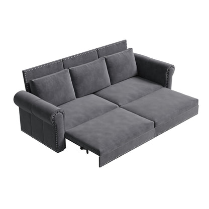 93.7Velvet 3-Seater Sleeper Sofa 3-in-1 with Rolled Arms & Nailhead Trim
