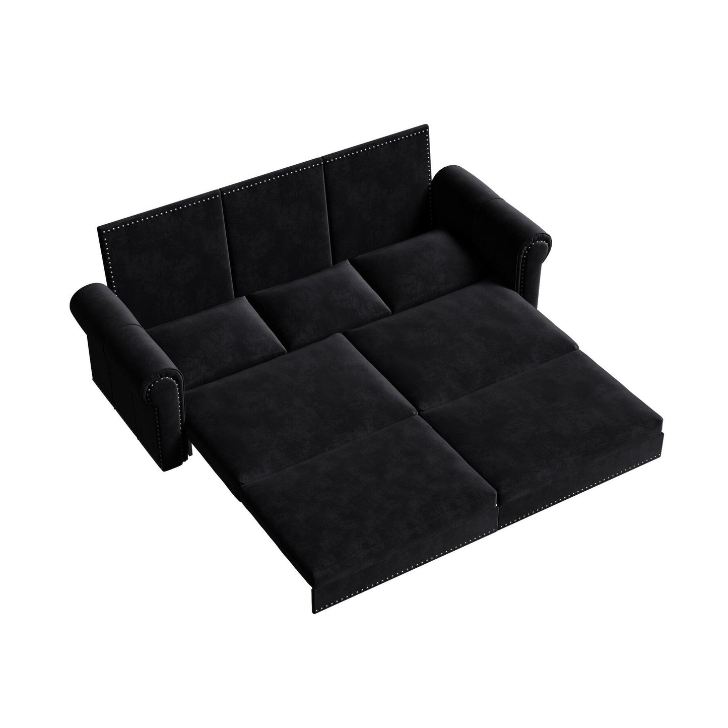 93.7Velvet 3-Seater Sleeper Sofa 3-in-1 with Rolled Arms & Nailhead Trim