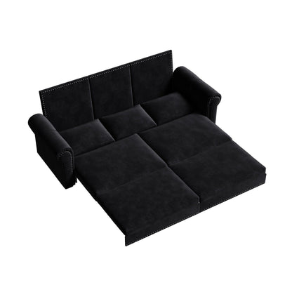 93.7Velvet 3-Seater Sleeper Sofa 3-in-1 with Rolled Arms & Nailhead Trim