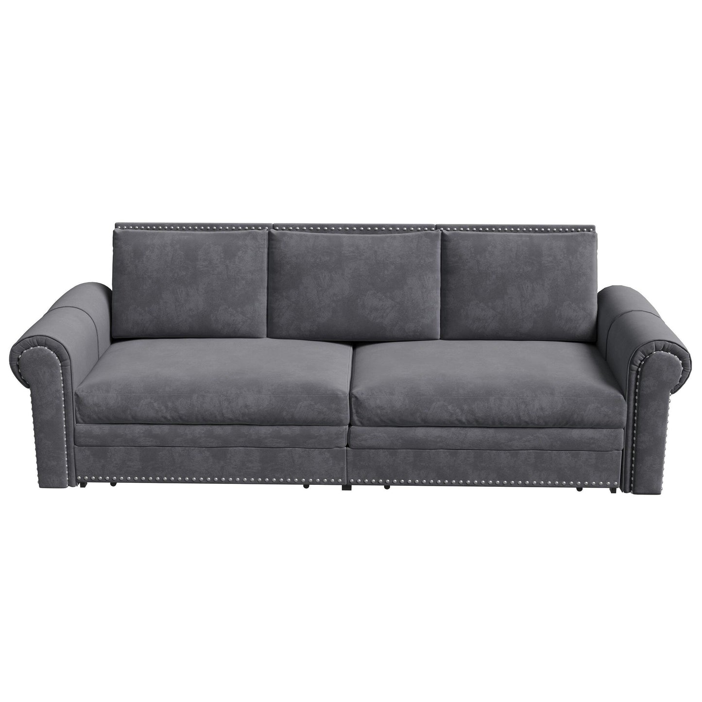 93.7Velvet 3-Seater Sleeper Sofa 3-in-1 with Rolled Arms & Nailhead Trim
