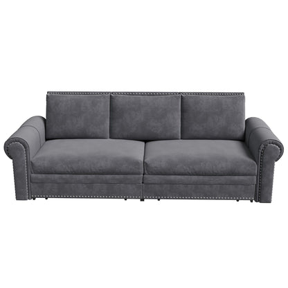 93.7Velvet 3-Seater Sleeper Sofa 3-in-1 with Rolled Arms & Nailhead Trim