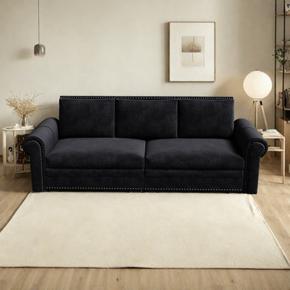 93.7Velvet 3-Seater Sleeper Sofa 3-in-1 with Rolled Arms & Nailhead Trim