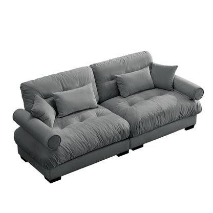 93.7Velvet 3-Seater Sofa with Bolster Armrests, High-Resilience Sponge Cushions