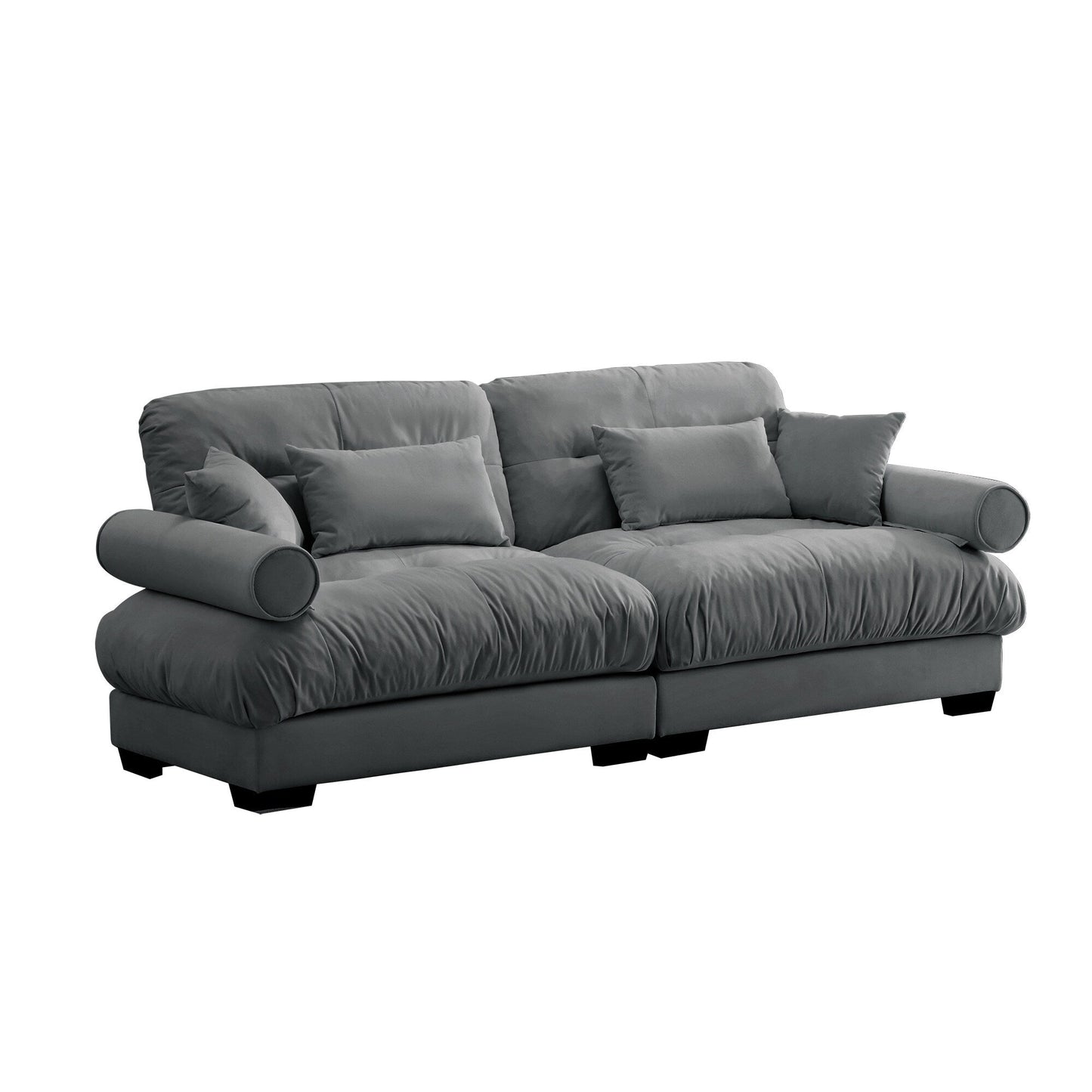 93.7Velvet 3-Seater Sofa with Bolster Armrests, High-Resilience Sponge Cushions