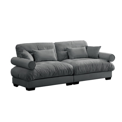 93.7Velvet 3-Seater Sofa with Bolster Armrests, High-Resilience Sponge Cushions