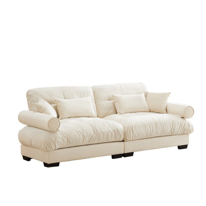 93.7Velvet 3-Seater Sofa with Bolster Armrests, High-Resilience Sponge Cushions