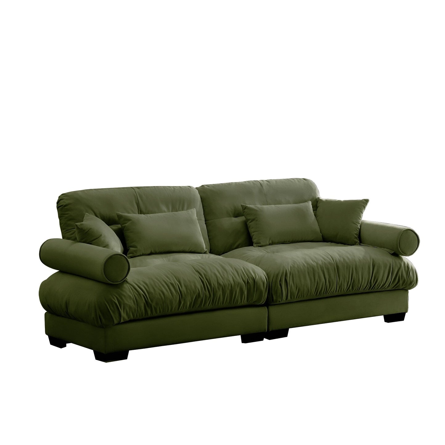 93.7Velvet 3-Seater Sofa with Bolster Armrests, High-Resilience Sponge Cushions