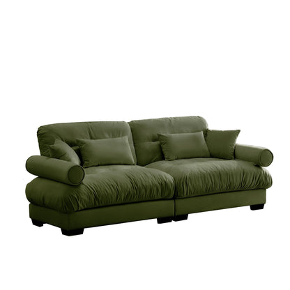 93.7Velvet 3-Seater Sofa with Bolster Armrests, High-Resilience Sponge Cushions