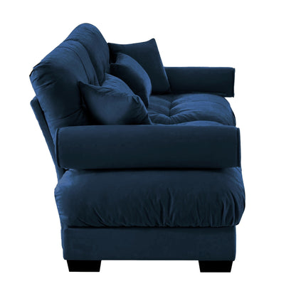 93.7Velvet 3-Seater Sofa with Bolster Armrests, High-Resilience Sponge Cushions