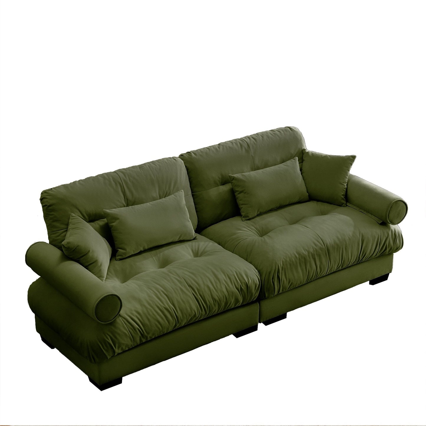 93.7Velvet 3-Seater Sofa with Bolster Armrests, High-Resilience Sponge Cushions
