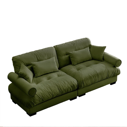 93.7Velvet 3-Seater Sofa with Bolster Armrests, High-Resilience Sponge Cushions