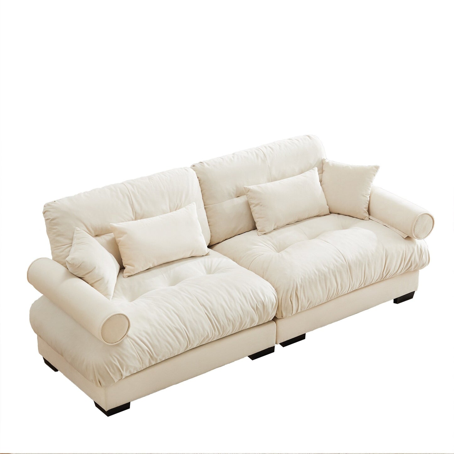 93.7Velvet 3-Seater Sofa with Bolster Armrests, High-Resilience Sponge Cushions