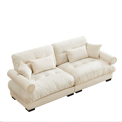93.7Velvet 3-Seater Sofa with Bolster Armrests, High-Resilience Sponge Cushions