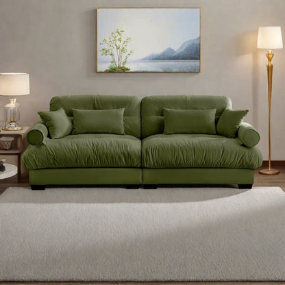 93.7Velvet 3-Seater Sofa with Bolster Armrests, High-Resilience Sponge Cushions