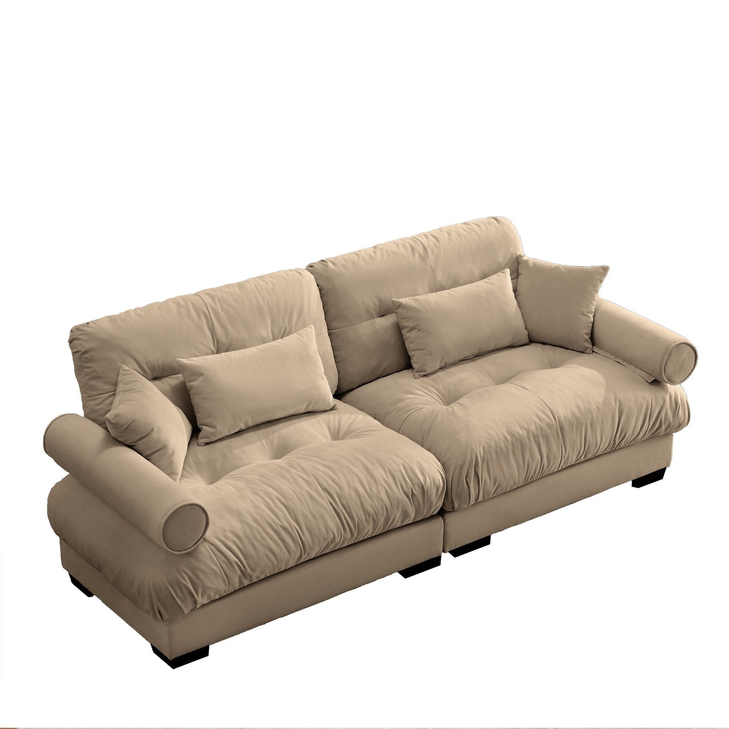 93.7Velvet 3-Seater Sofa with Bolster Armrests, High-Resilience Sponge Cushions