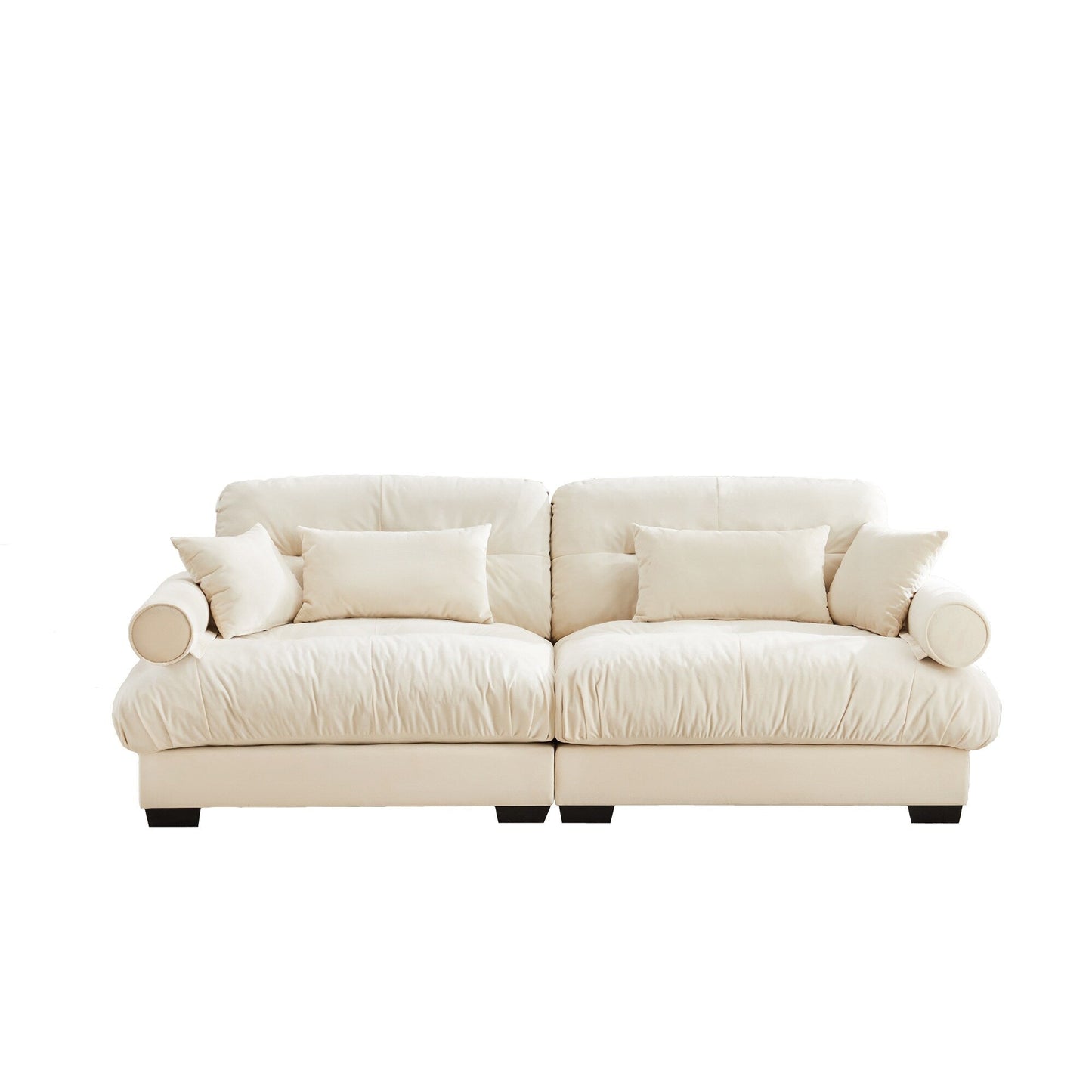 93.7Velvet 3-Seater Sofa with Bolster Armrests, High-Resilience Sponge Cushions