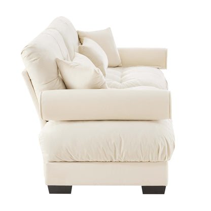 93.7Velvet 3-Seater Sofa with Bolster Armrests, High-Resilience Sponge Cushions