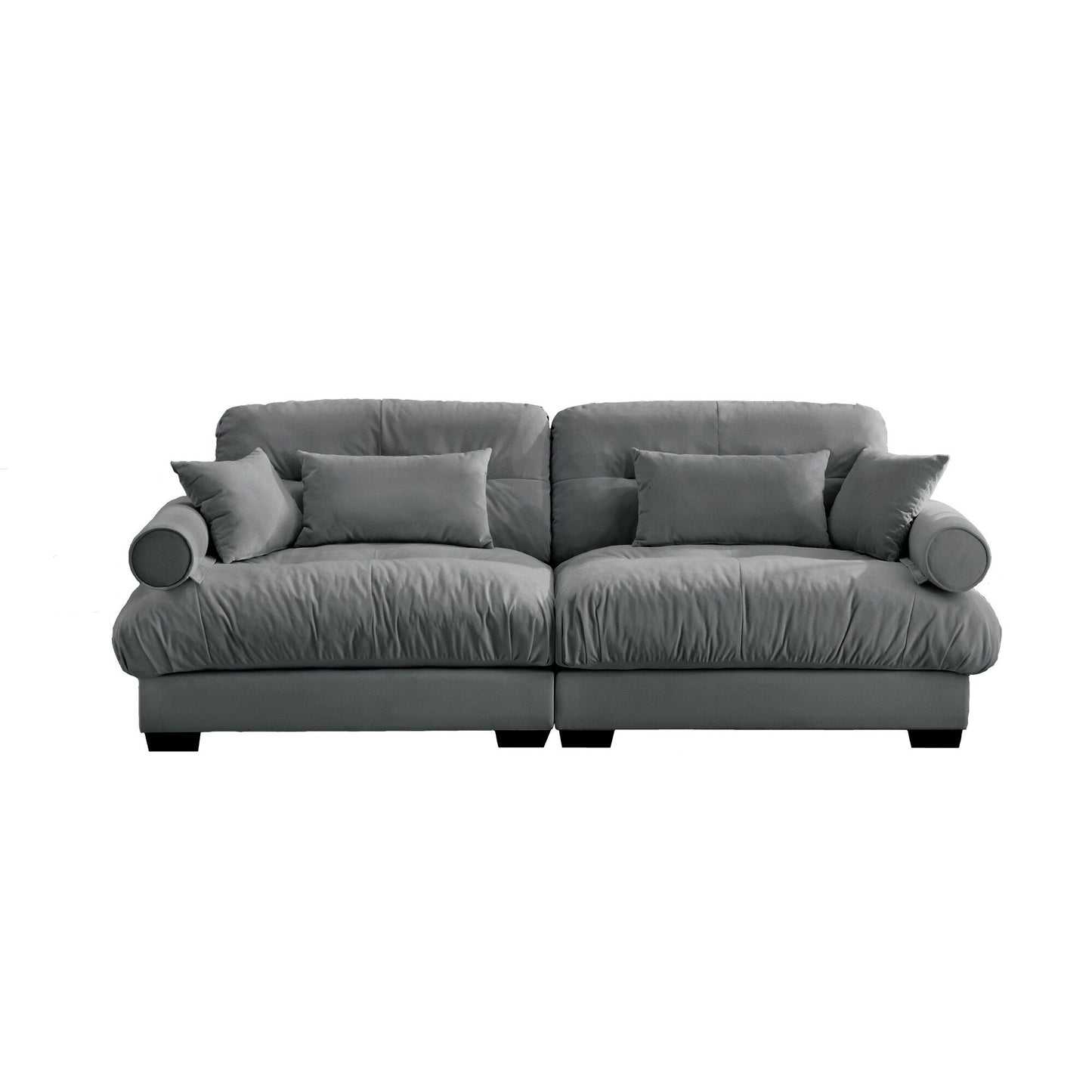93.7Velvet 3-Seater Sofa with Bolster Armrests, High-Resilience Sponge Cushions