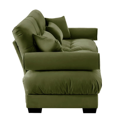 93.7Velvet 3-Seater Sofa with Bolster Armrests, High-Resilience Sponge Cushions
