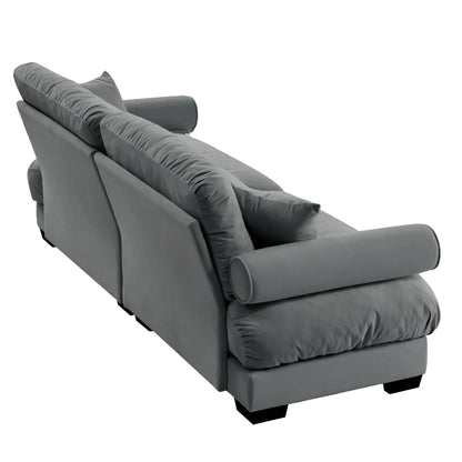 93.7Velvet 3-Seater Sofa with Bolster Armrests, High-Resilience Sponge Cushions