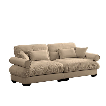 93.7Velvet 3-Seater Sofa with Bolster Armrests, High-Resilience Sponge Cushions