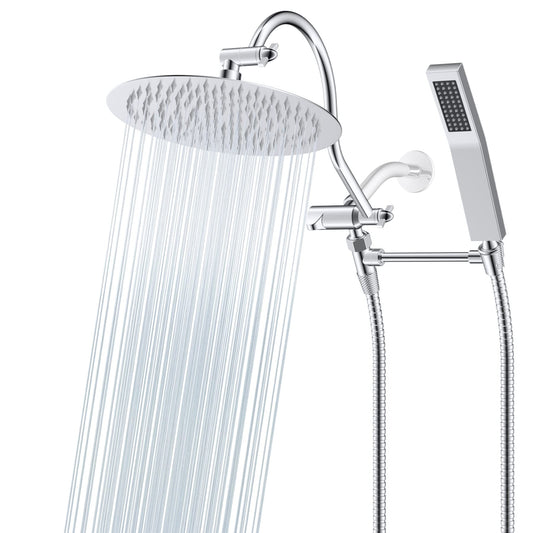 Pommeau de douche à effet pluie haute pression tout en métal de 10 pouces avec pommeau combiné à main