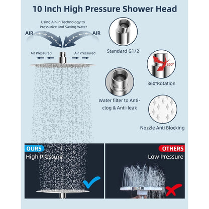 Pommeau de douche à effet pluie haute pression tout en métal de 10 pouces avec pommeau combiné à main