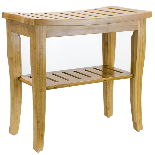 Banc de douche/tabouret en bambou Sorbus, rangement et assise en bois pour salle de bain