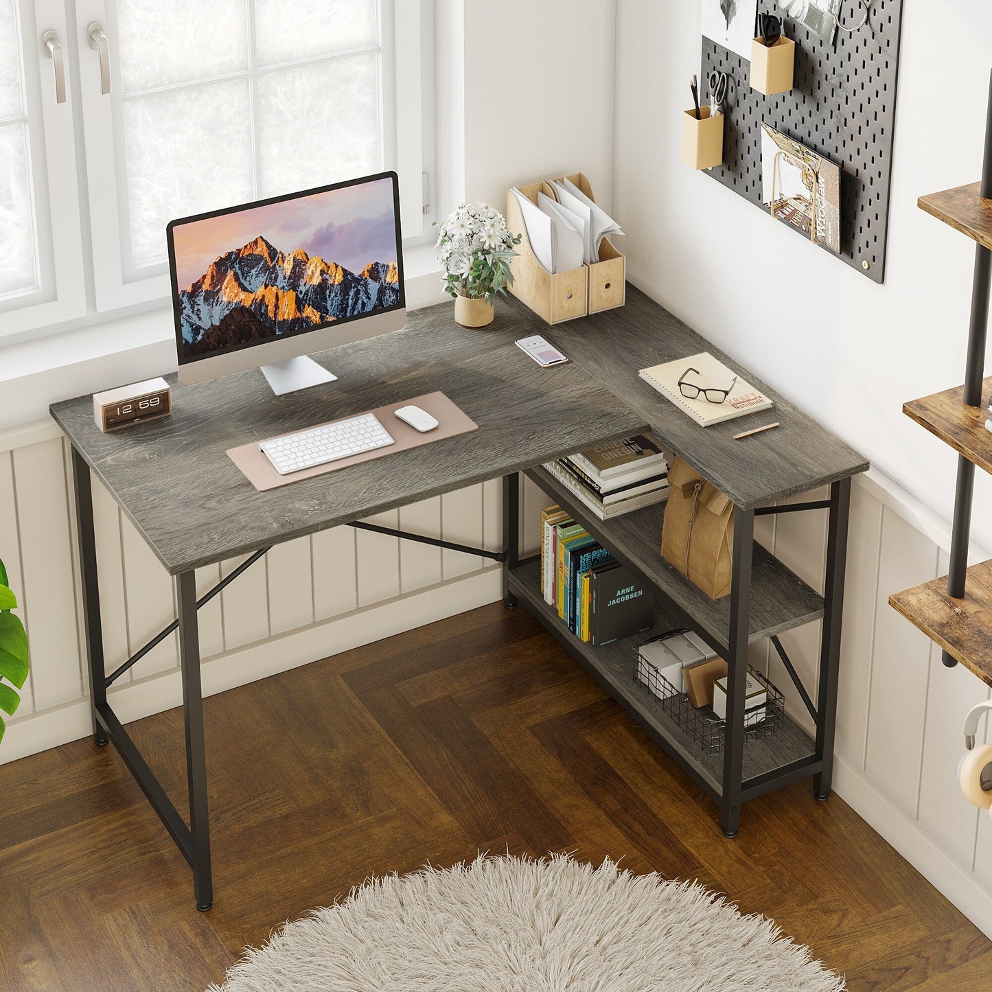 Petit bureau en L avec étagères de rangement Bureau d'ordinateur d'angle