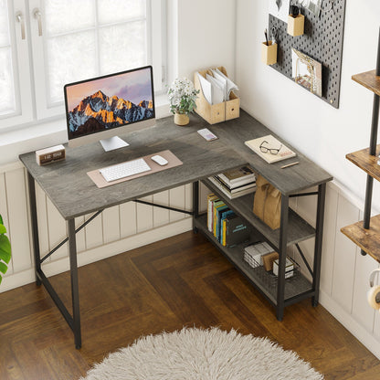 Petit bureau en L avec étagères de rangement Bureau d'ordinateur d'angle