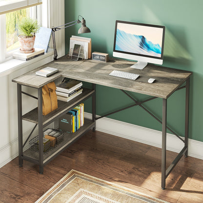 Petit bureau en L avec étagères de rangement Bureau d'ordinateur d'angle