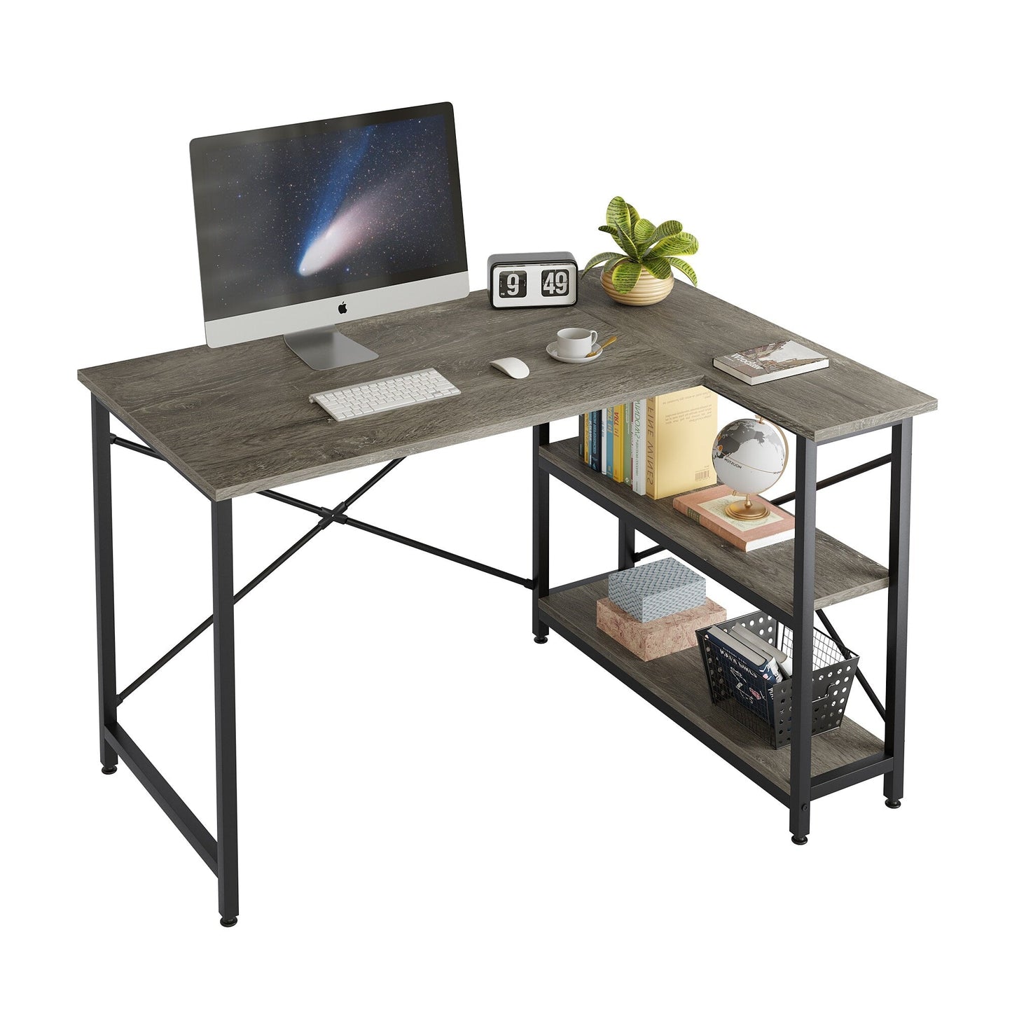 Petit bureau en L avec étagères de rangement Bureau d'ordinateur d'angle