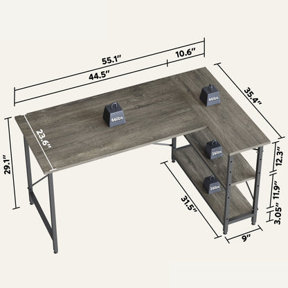Petit bureau en L avec étagères de rangement Bureau d'ordinateur d'angle