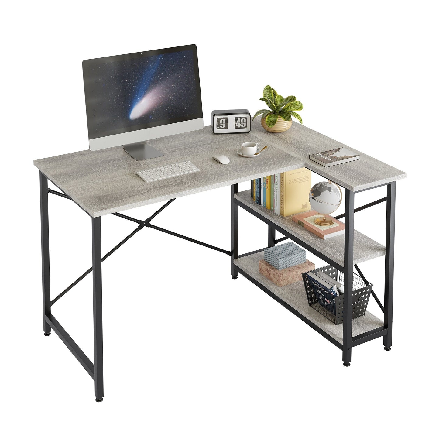 Petit bureau en L avec étagères de rangement Bureau d'ordinateur d'angle