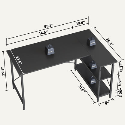 Petit bureau en L avec étagères de rangement Bureau d'ordinateur d'angle
