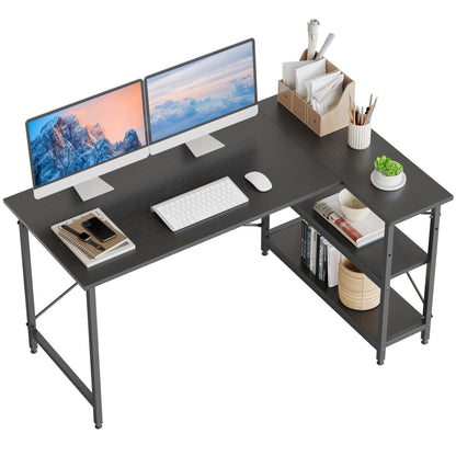 Petit bureau en L avec étagères de rangement Bureau d'ordinateur d'angle