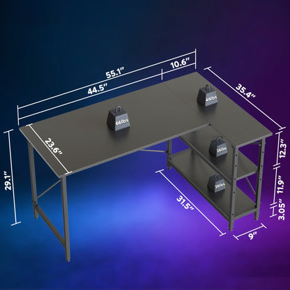 Petit bureau en L avec étagères de rangement Bureau d'ordinateur d'angle