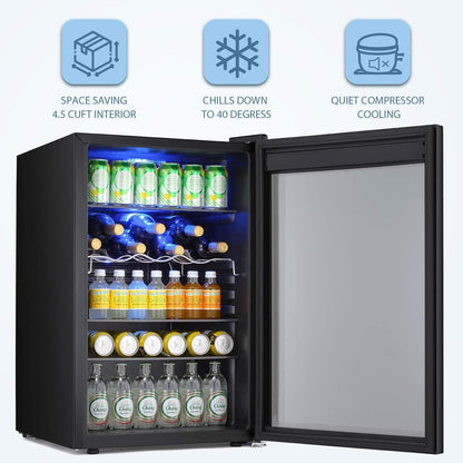 Cave à vin de 4,4 pi³ avec éclairage LED et boutons tactiles, étagères amovibles, moins de 38 dB