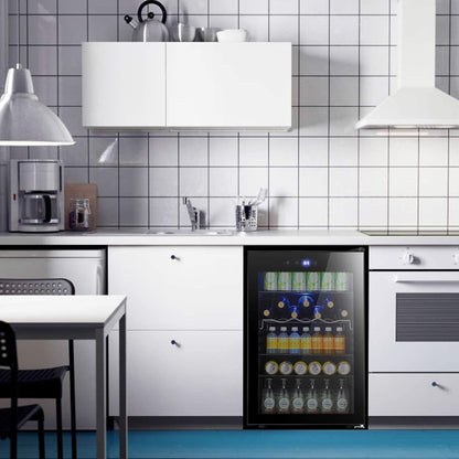 Cave à vin de 4,4 pi³ avec éclairage LED et boutons tactiles, étagères amovibles, moins de 38 dB