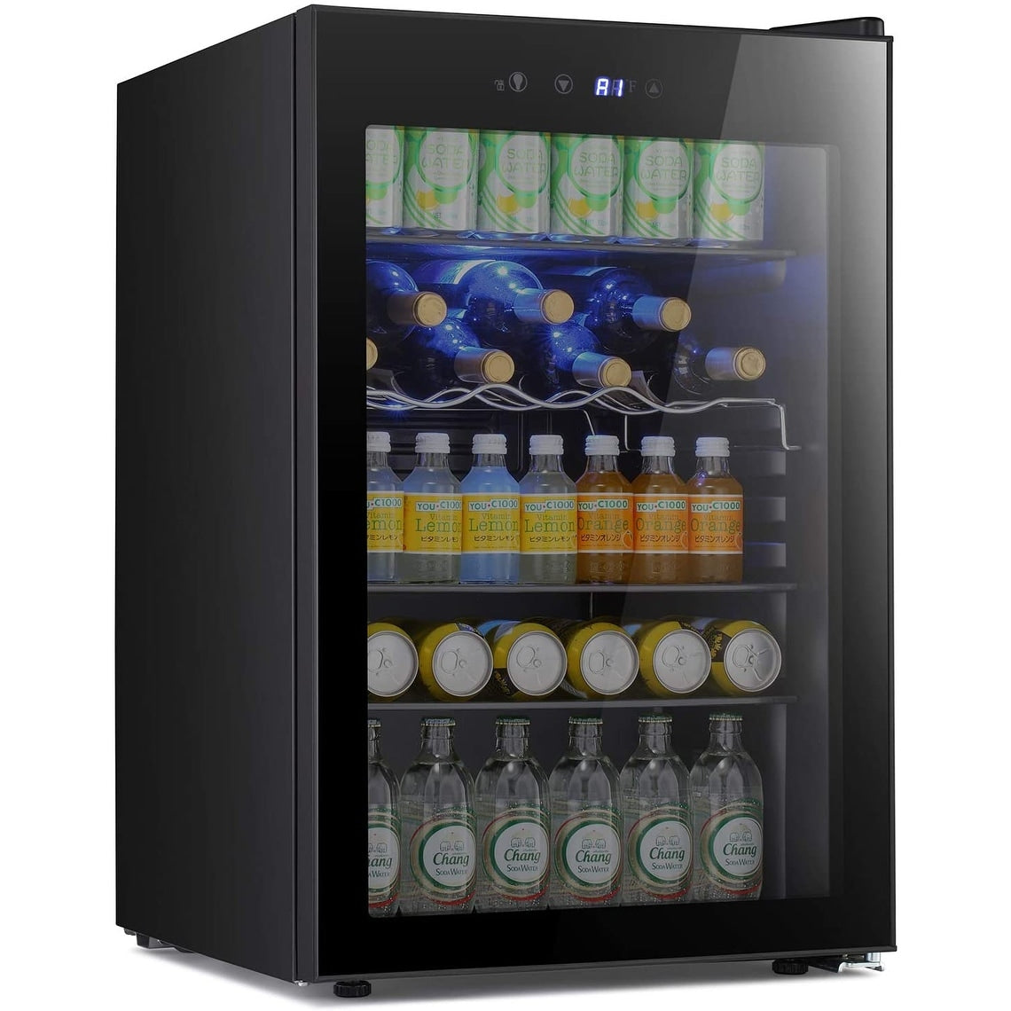 Cave à vin de 4,4 pi³ avec éclairage LED et boutons tactiles, étagères amovibles, moins de 38 dB