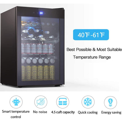 Cave à vin de 4,4 pi³ avec éclairage LED et boutons tactiles, étagères amovibles, moins de 38 dB
