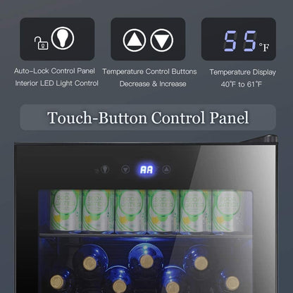 Cave à vin de 4,4 pi³ avec éclairage LED et boutons tactiles, étagères amovibles, moins de 38 dB
