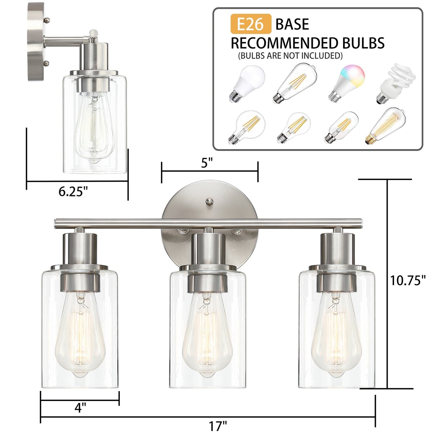 Luminaire de salle de bain à 3 lumières de 17 po, en bronze huilé, pour meuble-lavabo