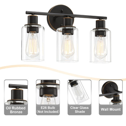 Luminaire de salle de bain à 3 lumières de 17 po, en bronze huilé, pour meuble-lavabo